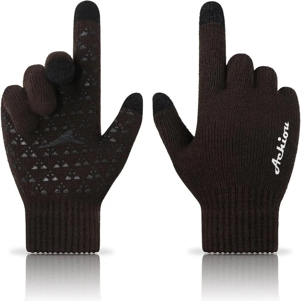 Women's Coffee Upgraded Touch Screen Thermal Soft Knit Lining Winter Gloves